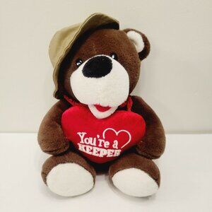 Vtg Brown Teddy Bear Forest Ranger "You're a Keeper" Dan Dee Heart Plush Toy